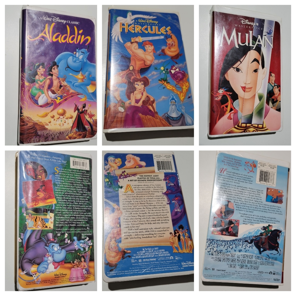 Lot of 3 vintage Walt Disney VHs Aladdin, Mulan and Hercules